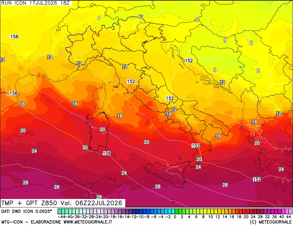 mappa 850 hPa Temp + GPT