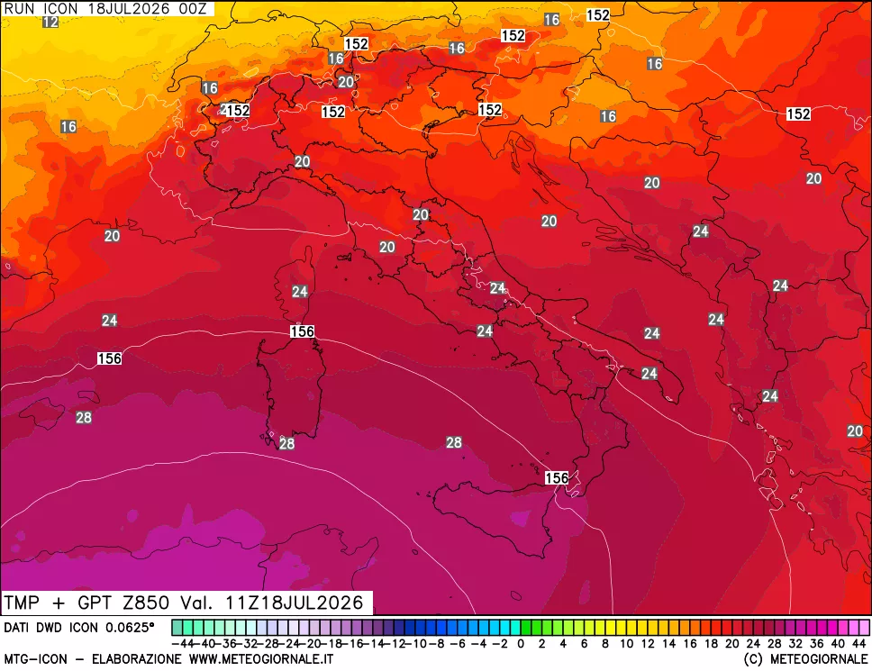 mappa 850 hPa Temp + GPT