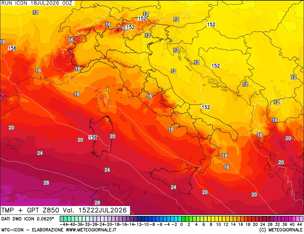 mappa 850 hPa Temp + GPT