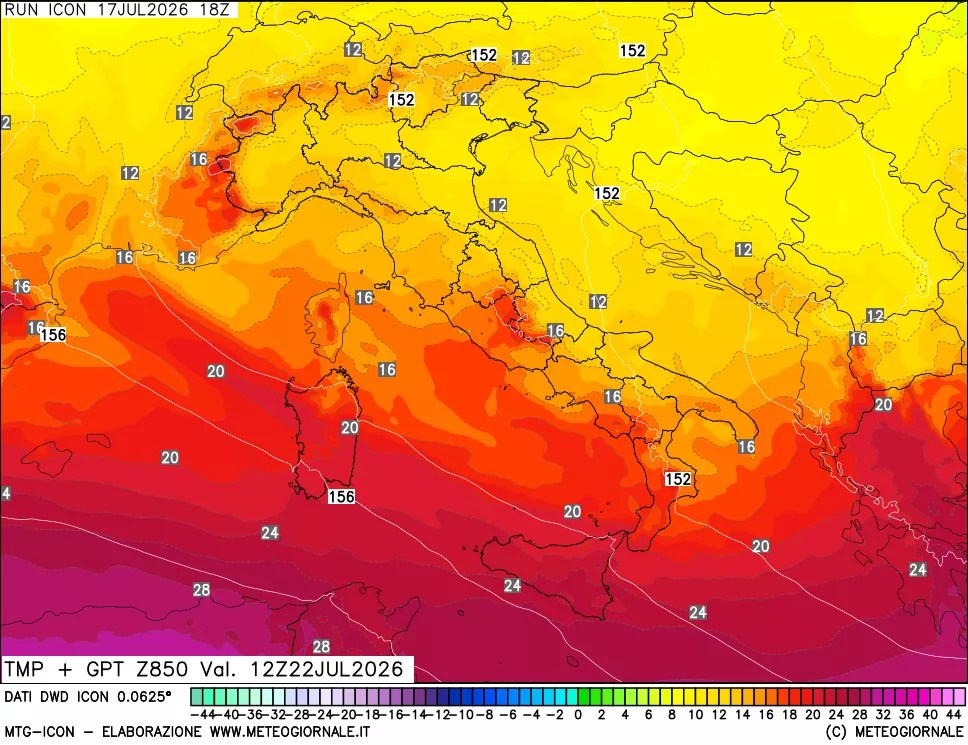 mappa 850 hPa Temp + GPT