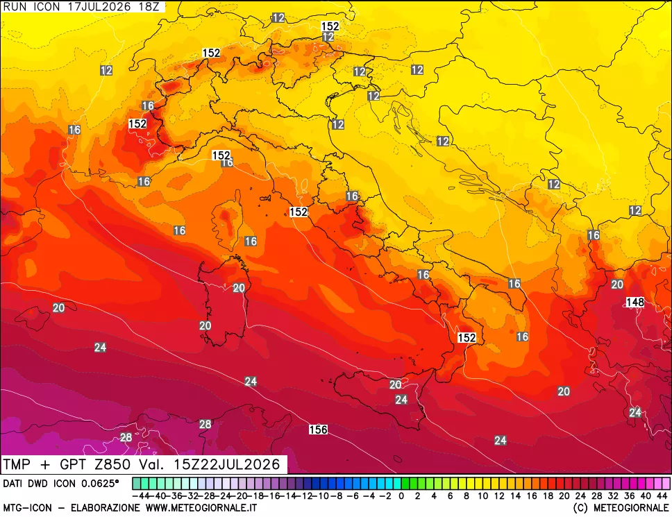 mappa 850 hPa Temp + GPT
