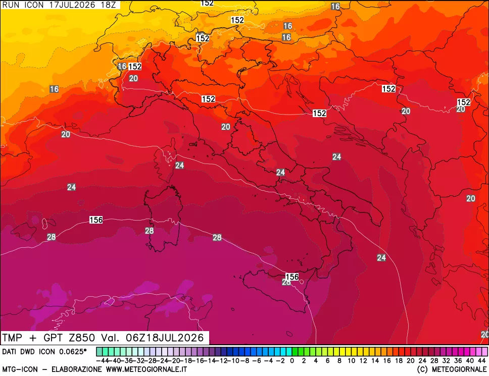 mappa 850 hPa Temp + GPT