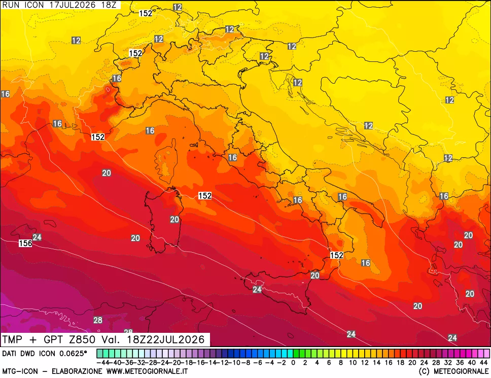 mappa 850 hPa Temp + GPT