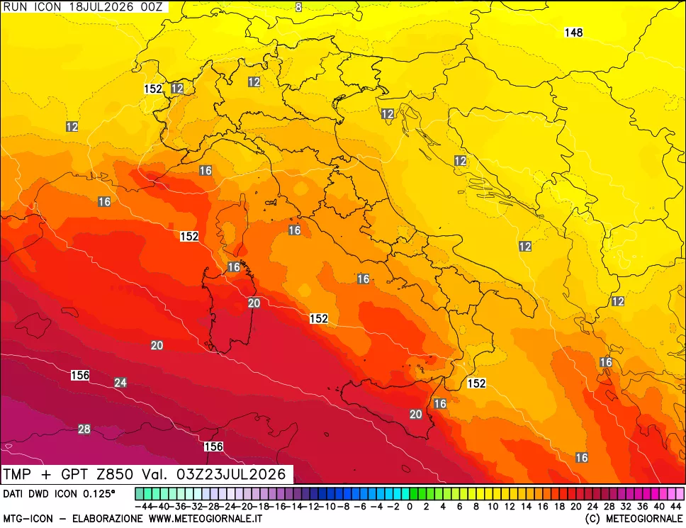 mappa 850 hPa Temp + GPT