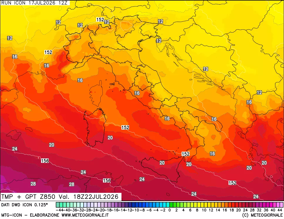 mappa 850 hPa Temp + GPT