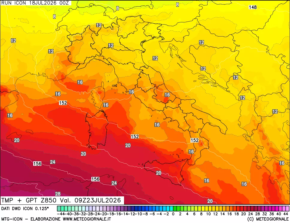 mappa 850 hPa Temp + GPT
