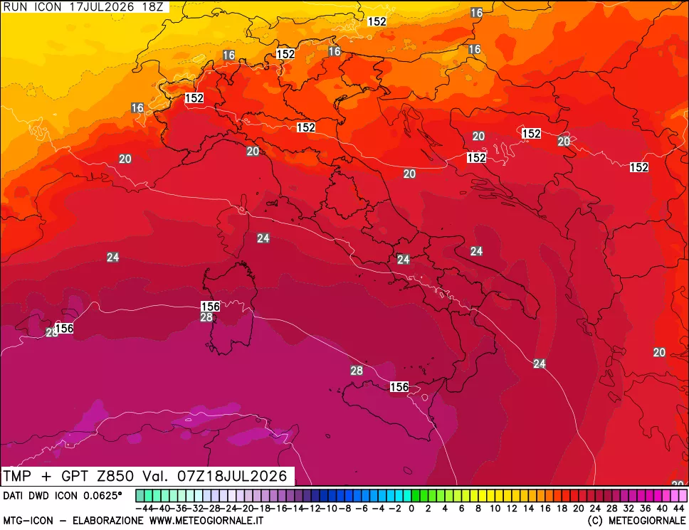 mappa 850 hPa Temp + GPT