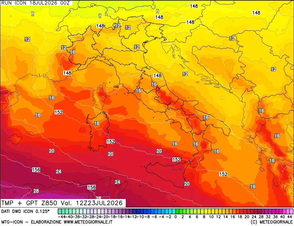 mappa 850 hPa Temp + GPT