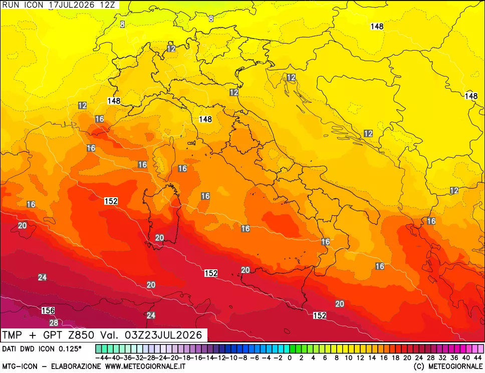 mappa 850 hPa Temp + GPT