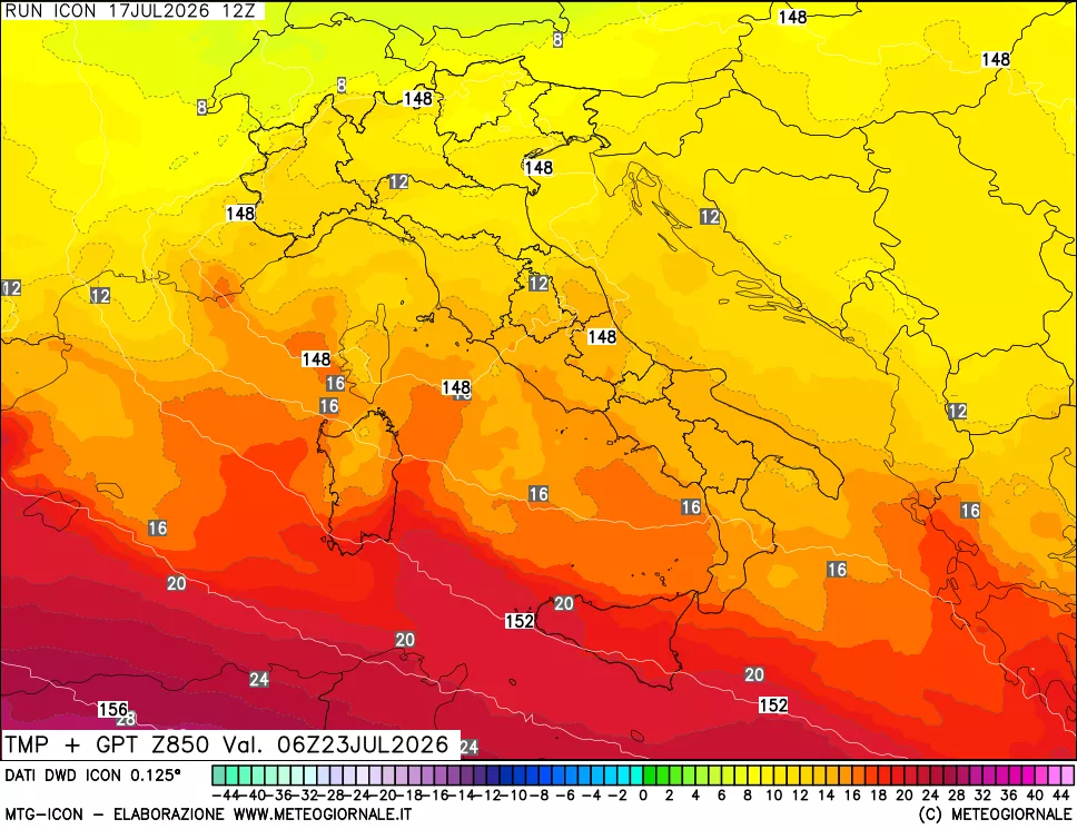 mappa 850 hPa Temp + GPT