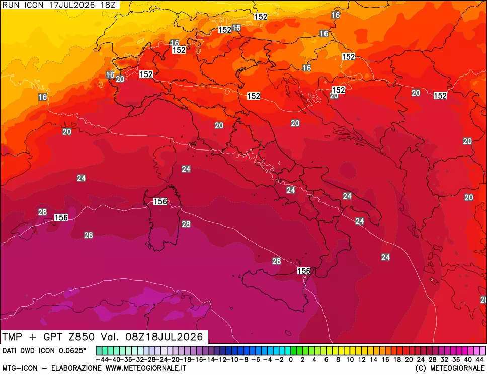 mappa 850 hPa Temp + GPT