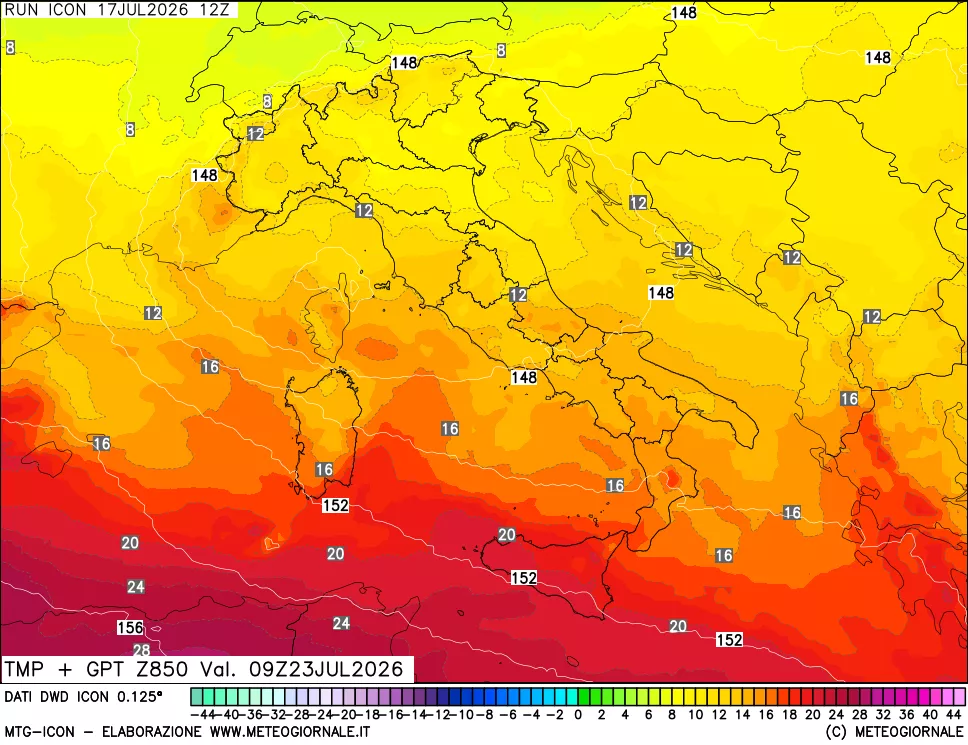 mappa 850 hPa Temp + GPT
