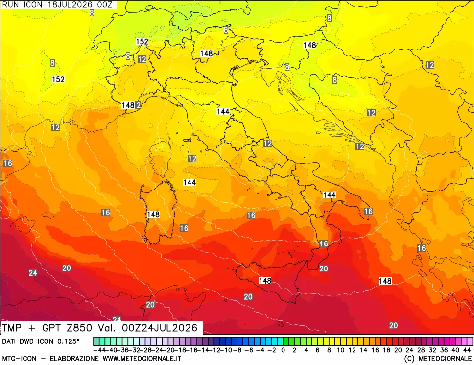 mappa 850 hPa Temp + GPT
