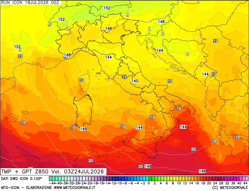 mappa 850 hPa Temp + GPT