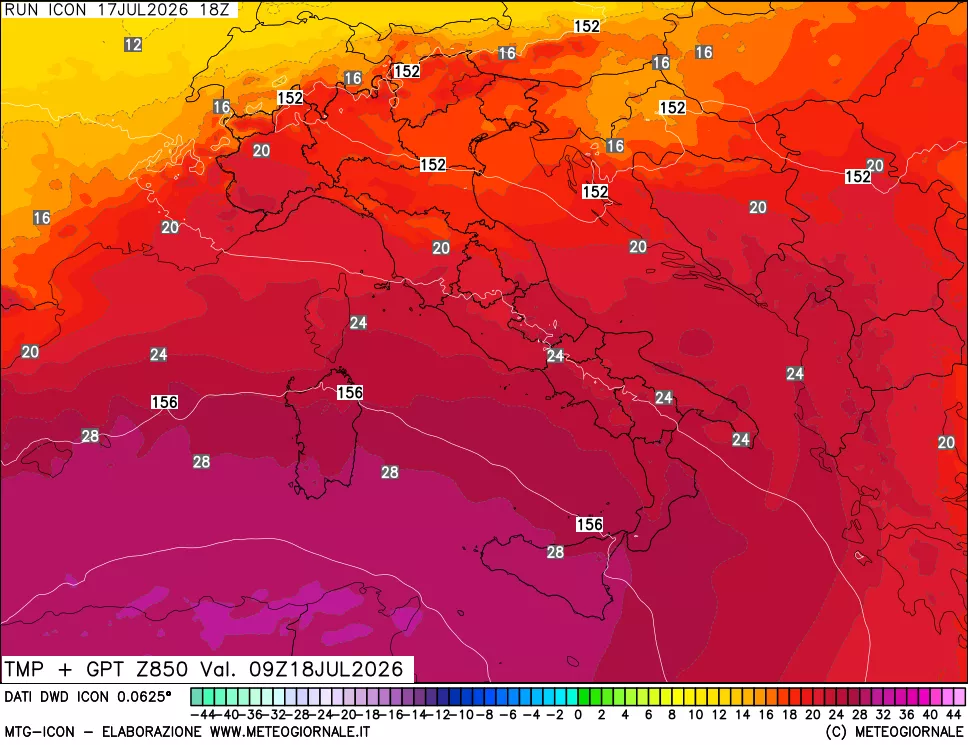 mappa 850 hPa Temp + GPT