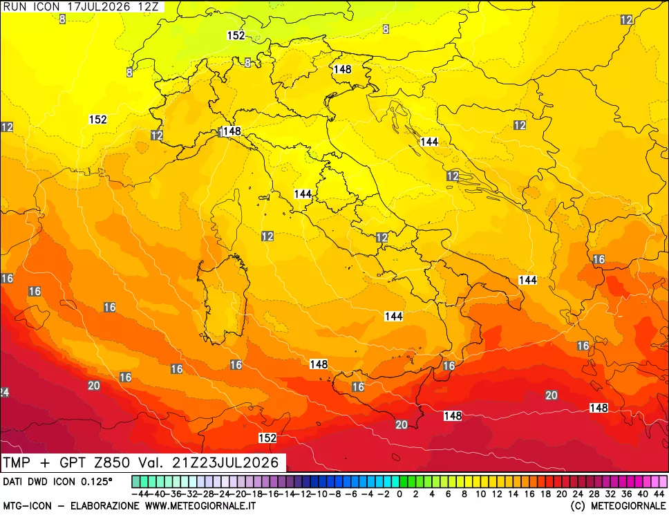 mappa 850 hPa Temp + GPT