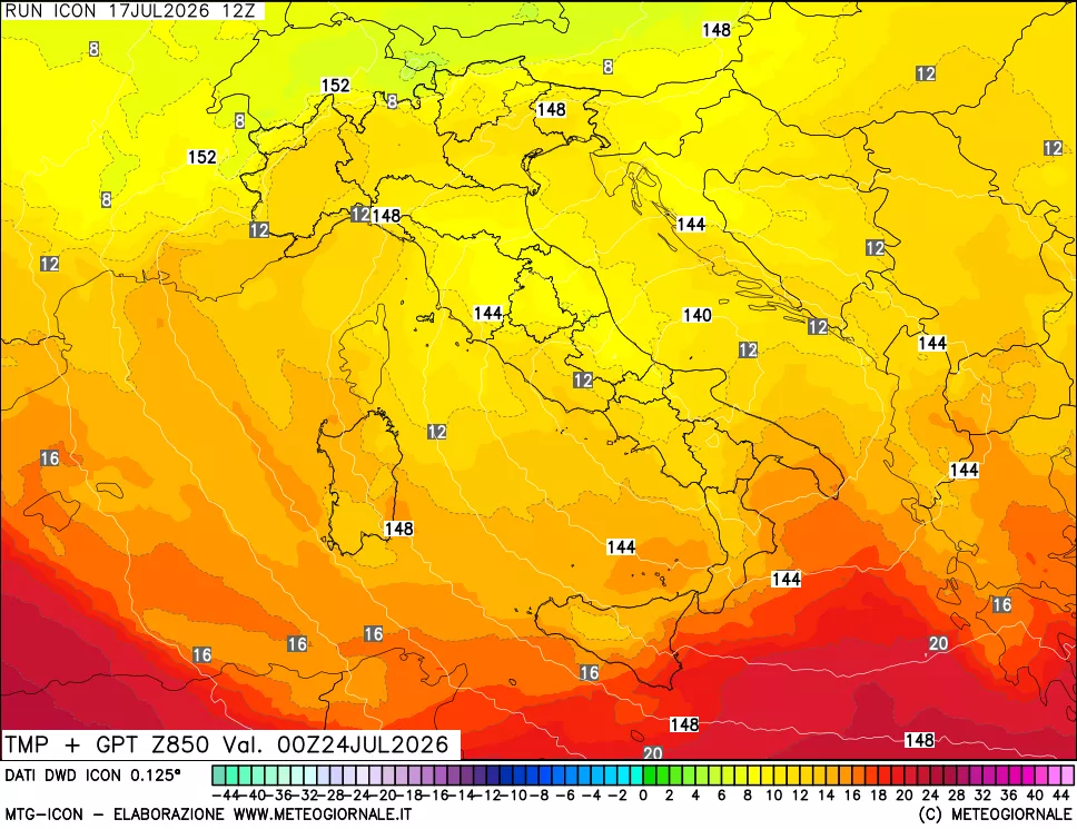 mappa 850 hPa Temp + GPT