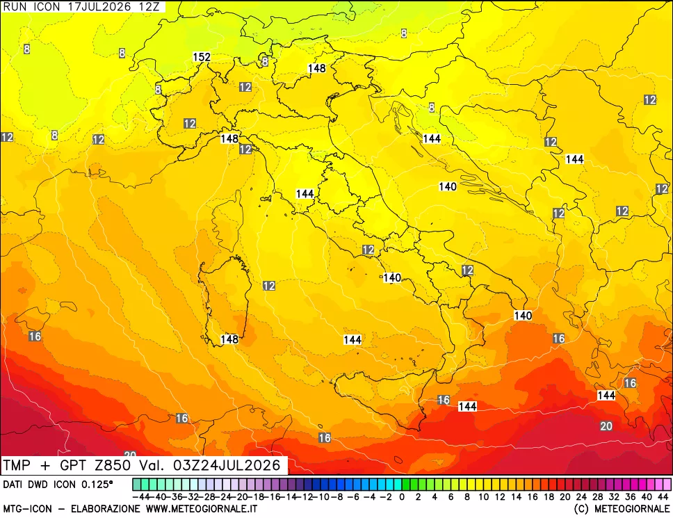 mappa 850 hPa Temp + GPT