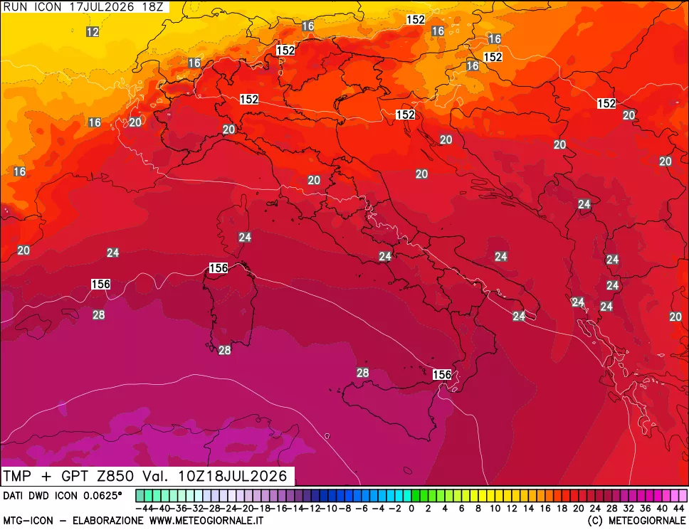 mappa 850 hPa Temp + GPT