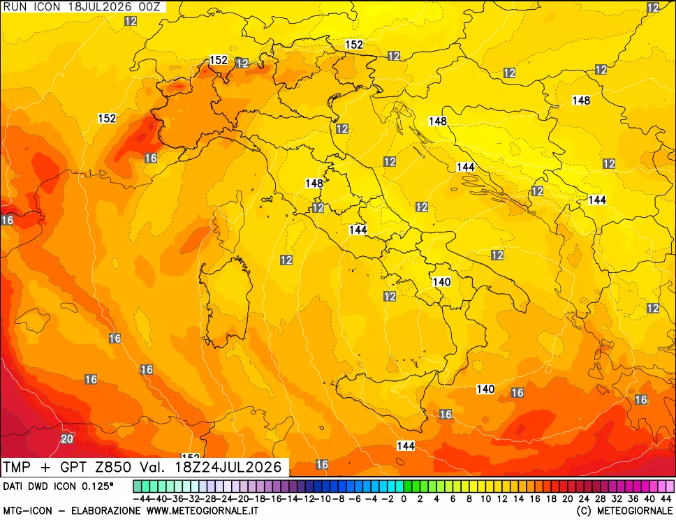 mappa 850 hPa Temp + GPT