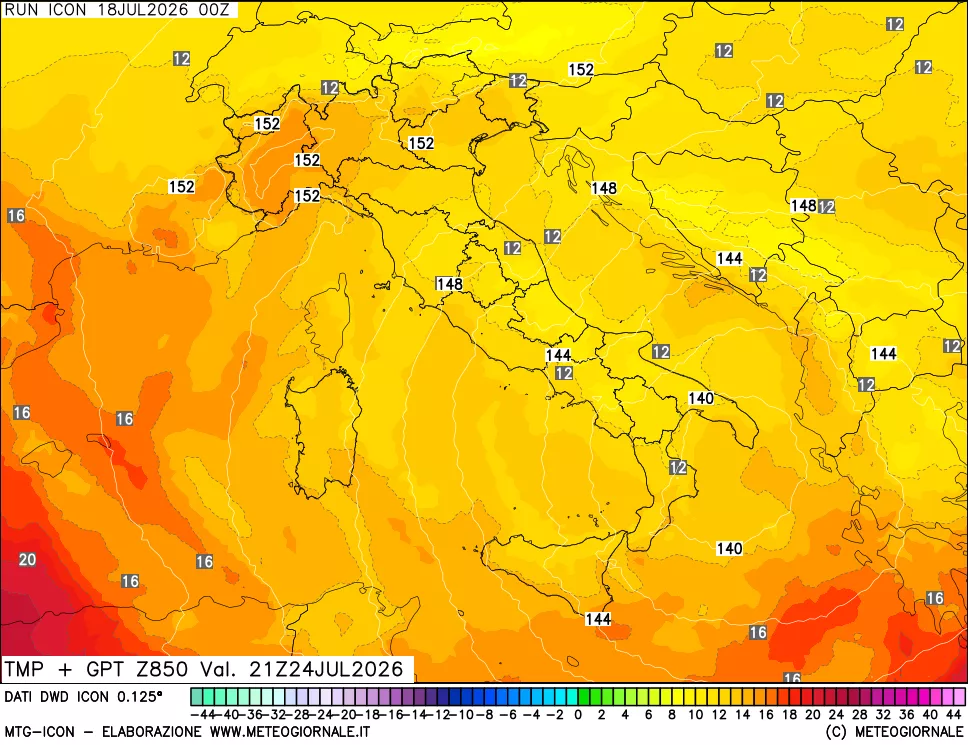 mappa 850 hPa Temp + GPT
