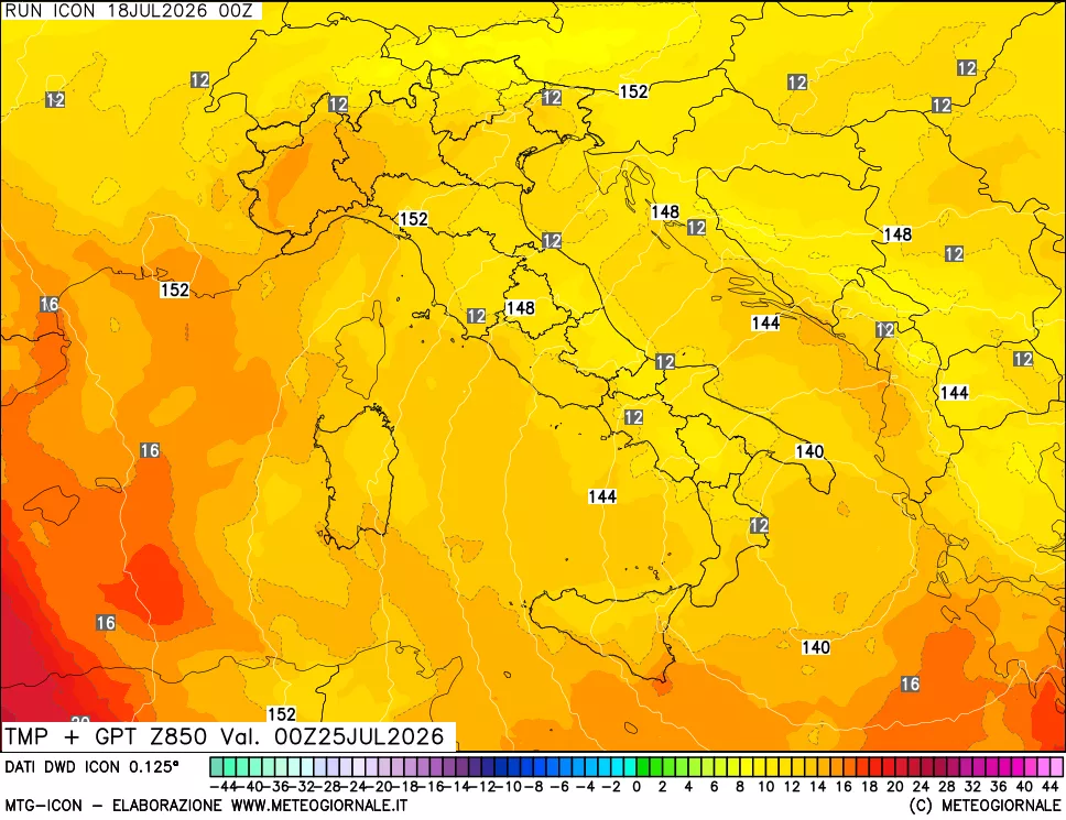 mappa 850 hPa Temp + GPT