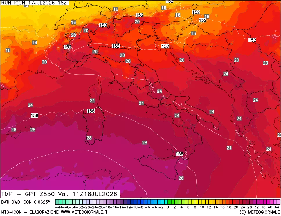 mappa 850 hPa Temp + GPT