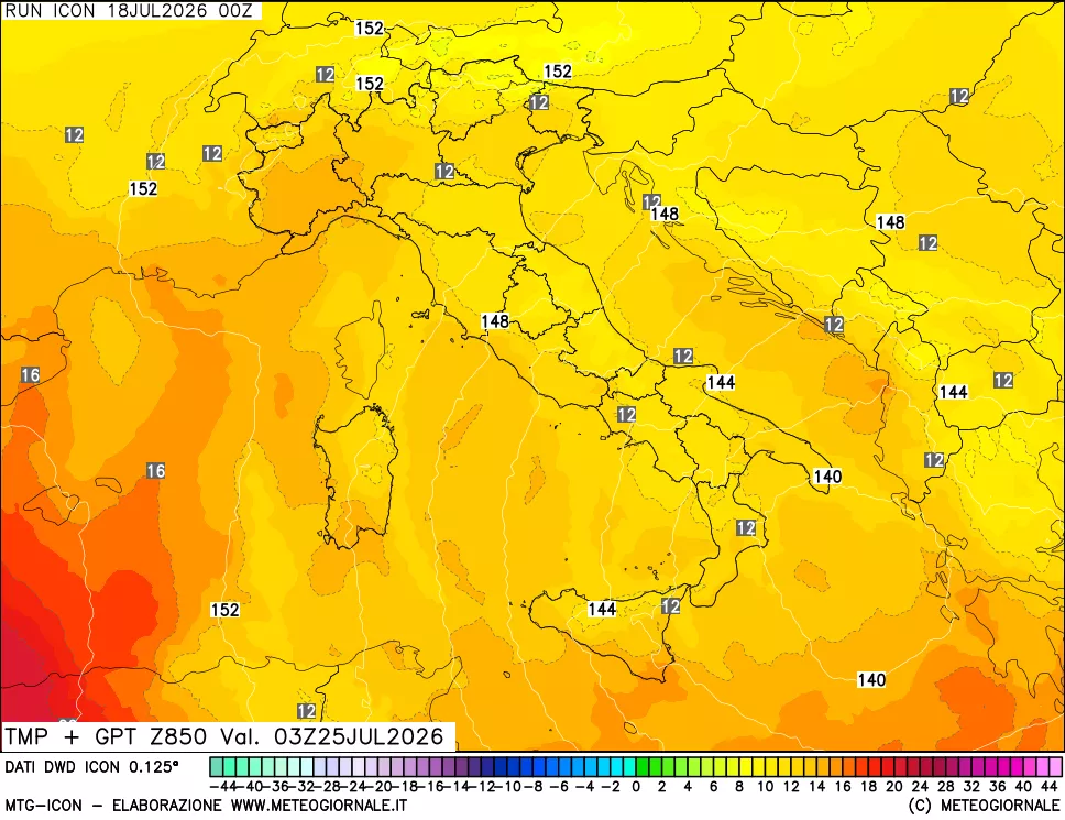 mappa 850 hPa Temp + GPT
