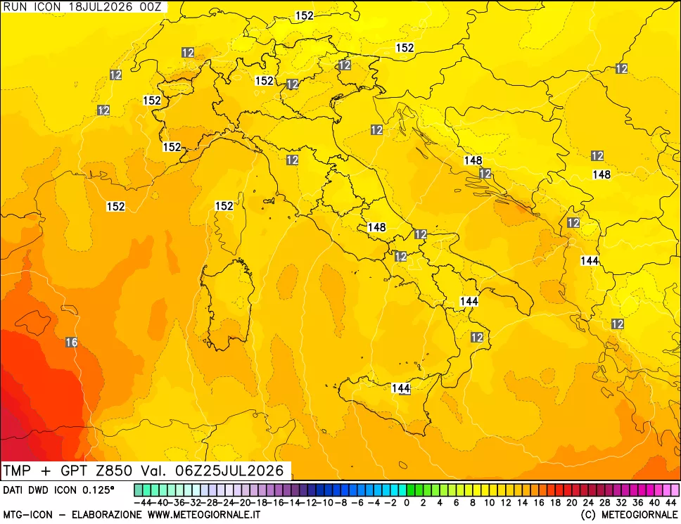 mappa 850 hPa Temp + GPT