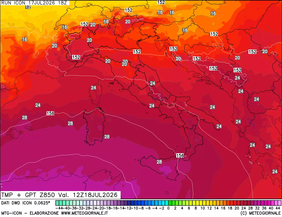 mappa 850 hPa Temp + GPT