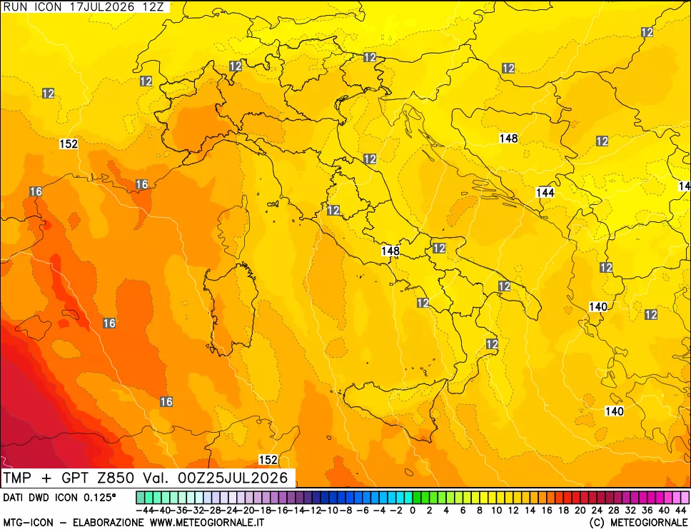 mappa 850 hPa Temp + GPT