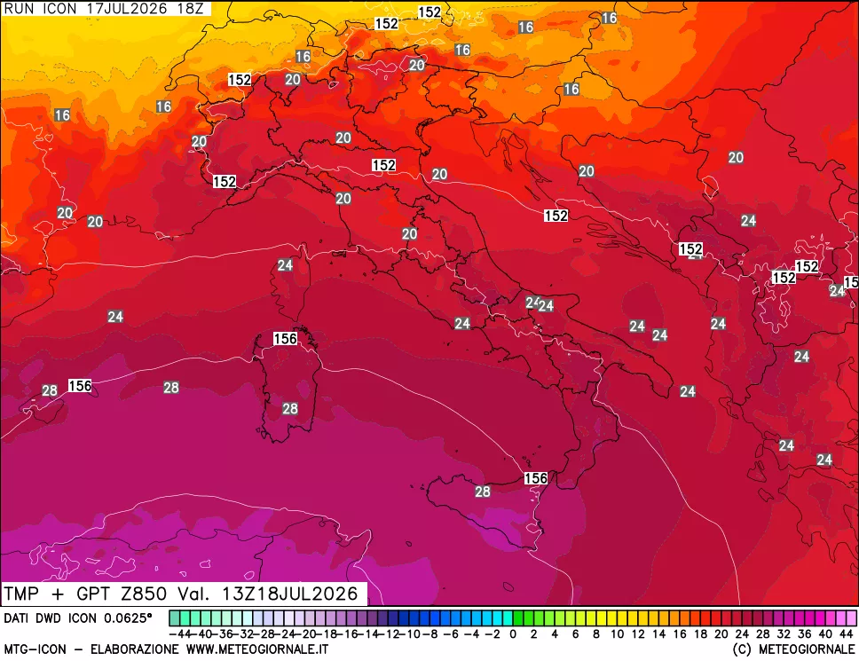 mappa 850 hPa Temp + GPT