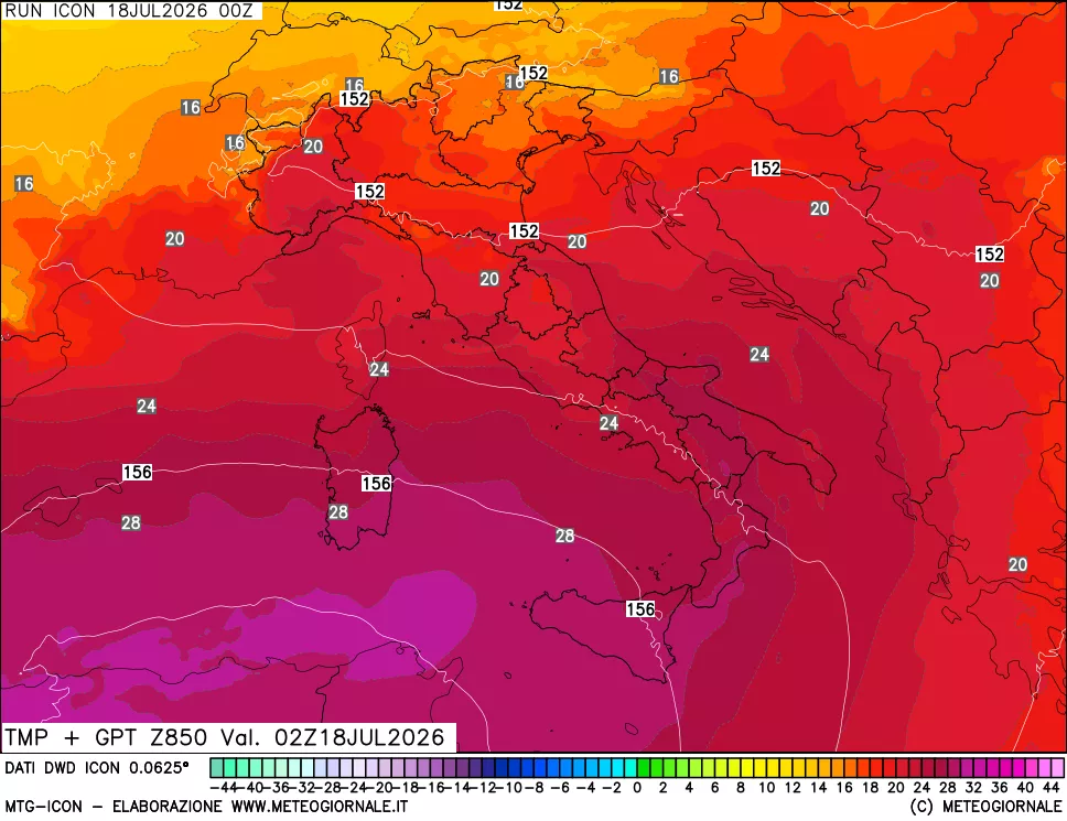 mappa 850 hPa Temp + GPT