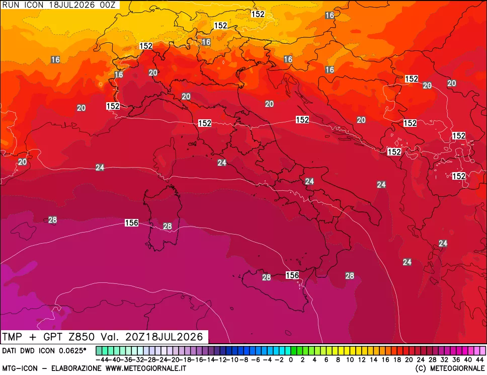 mappa 850 hPa Temp + GPT