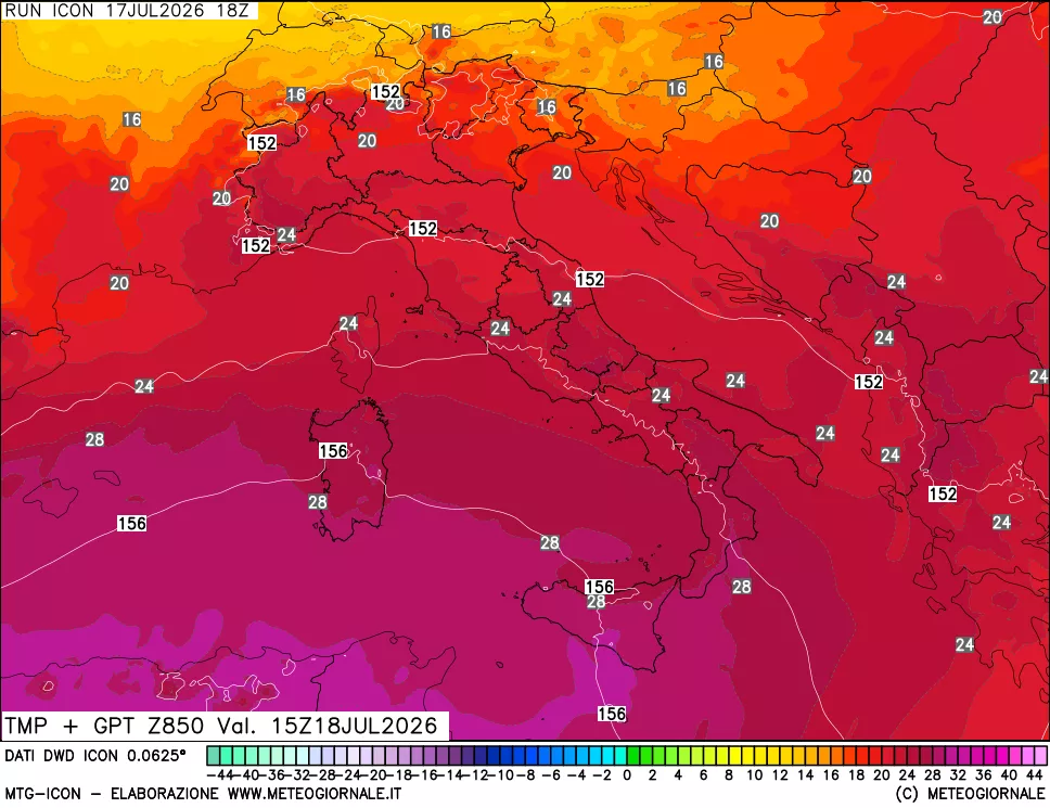 mappa 850 hPa Temp + GPT