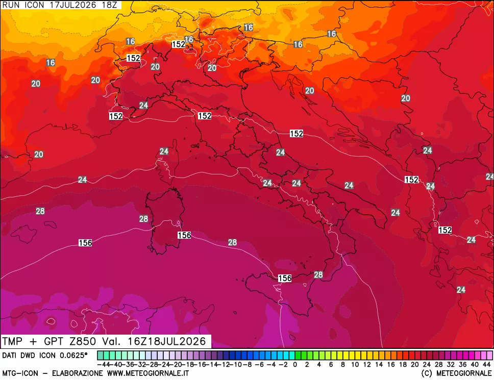 mappa 850 hPa Temp + GPT