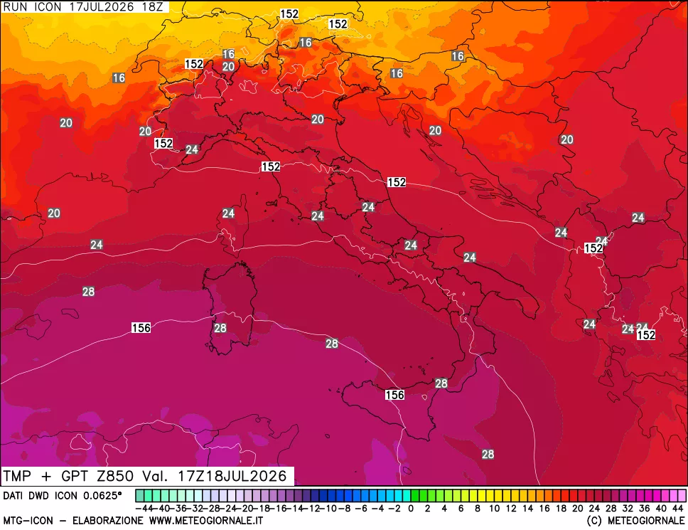 mappa 850 hPa Temp + GPT