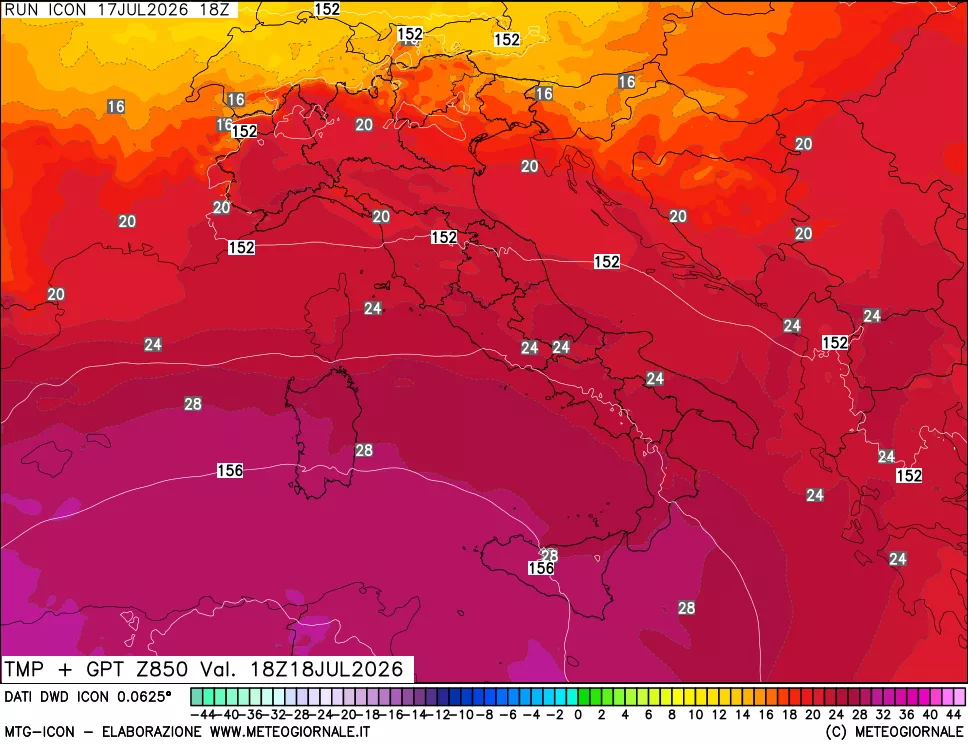 mappa 850 hPa Temp + GPT