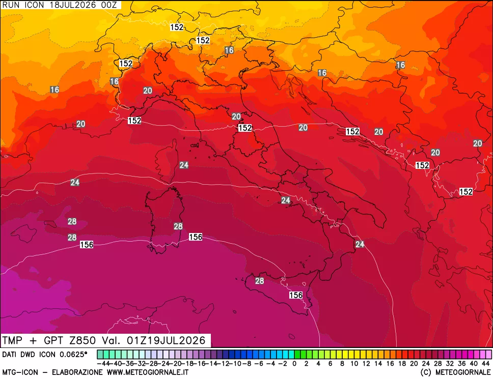 mappa 850 hPa Temp + GPT