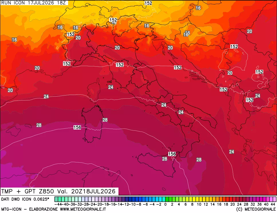 mappa 850 hPa Temp + GPT