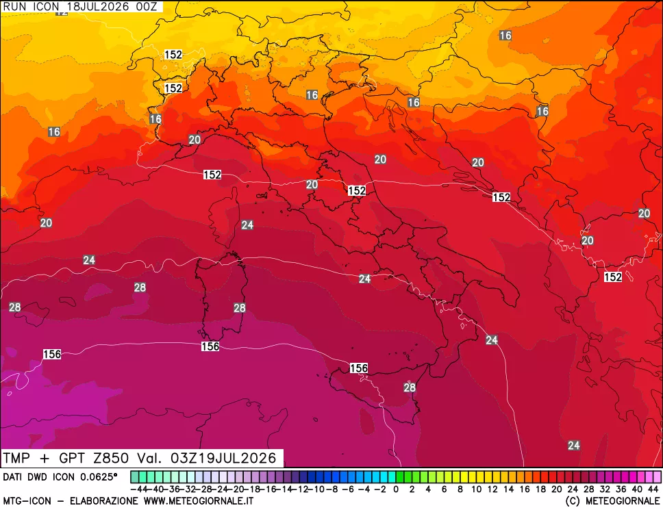 mappa 850 hPa Temp + GPT