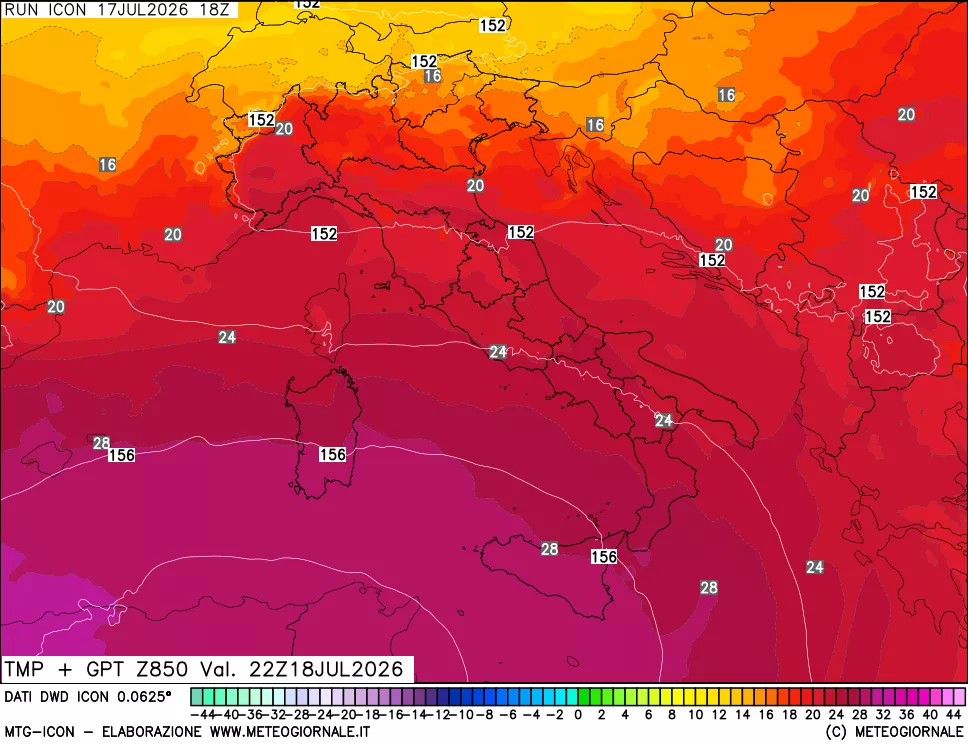 mappa 850 hPa Temp + GPT