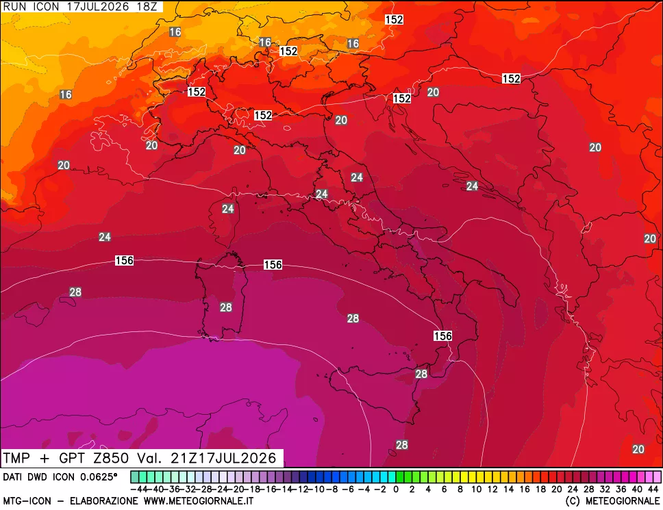 mappa 850 hPa Temp + GPT