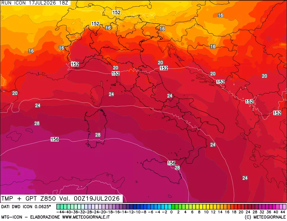 mappa 850 hPa Temp + GPT