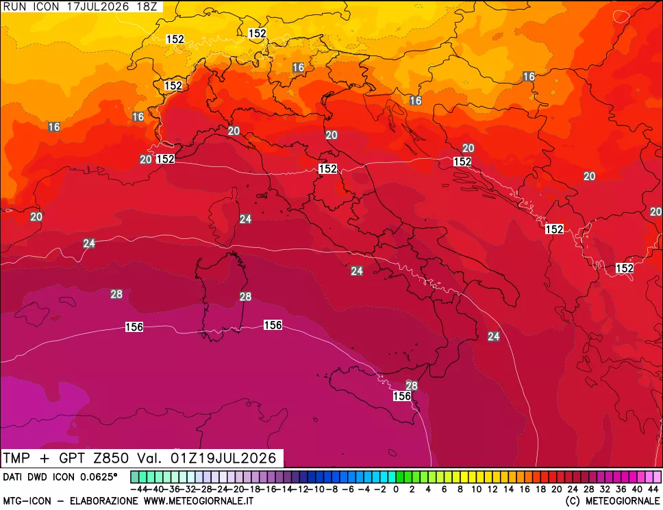 mappa 850 hPa Temp + GPT