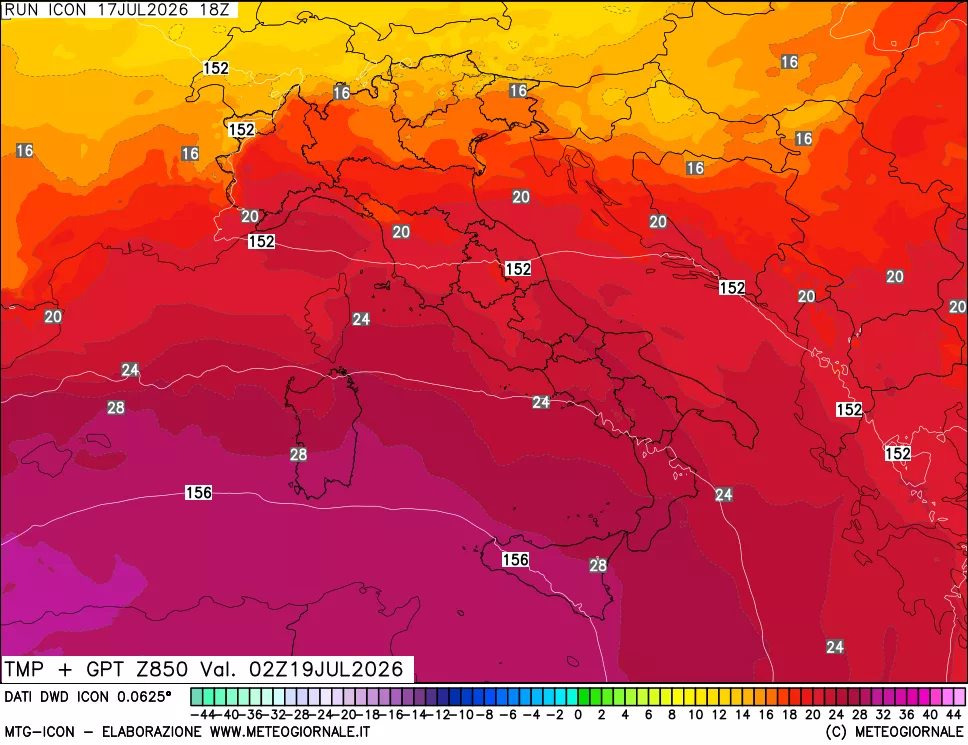 mappa 850 hPa Temp + GPT