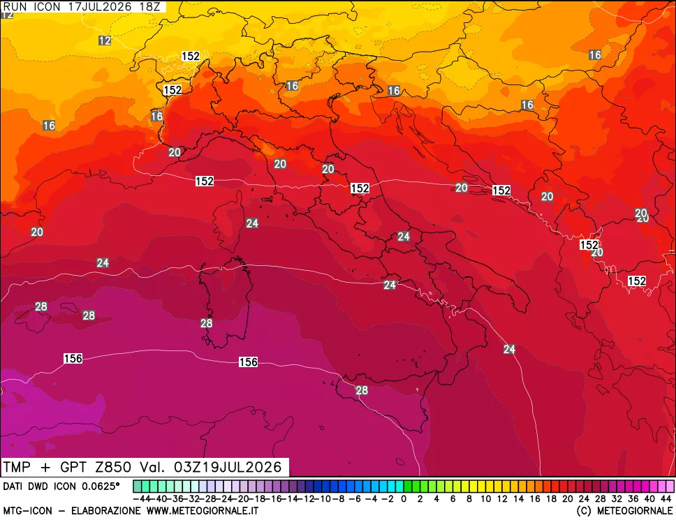 mappa 850 hPa Temp + GPT