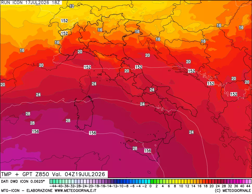 mappa 850 hPa Temp + GPT