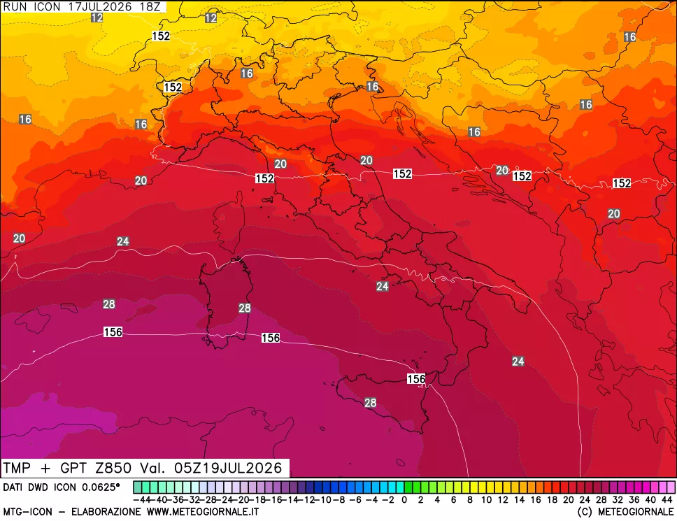 mappa 850 hPa Temp + GPT