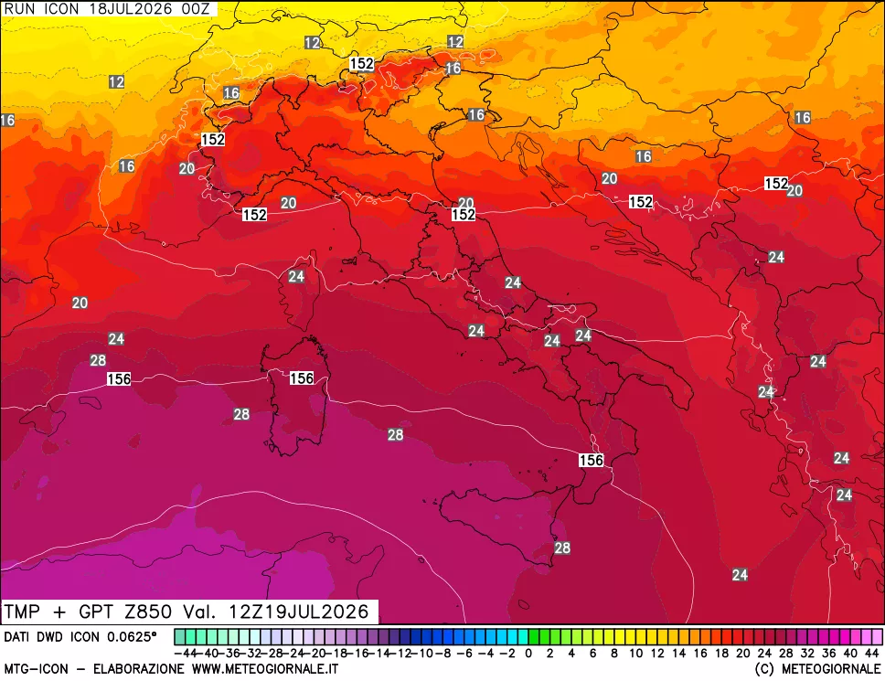 mappa 850 hPa Temp + GPT
